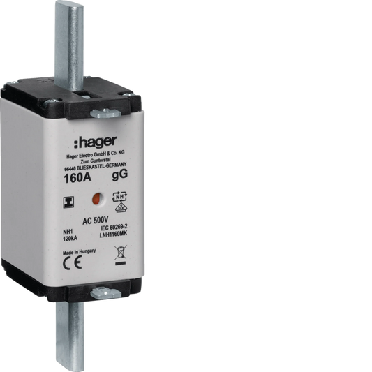 NH-Sicherungseinsatz NH1 gG 500V 160A Kombi-Melder mit isolierter Grifflasche | Hager