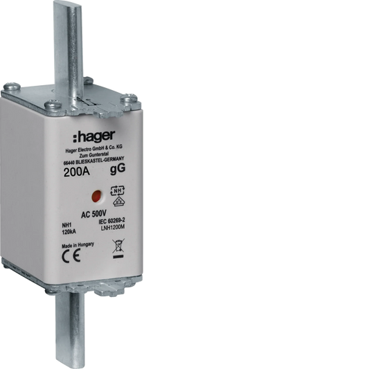 NH-Sicherungseinsatz NH1 gG AC500V 200A Kombi-Melder mit Metall-Grifflasche | Hager