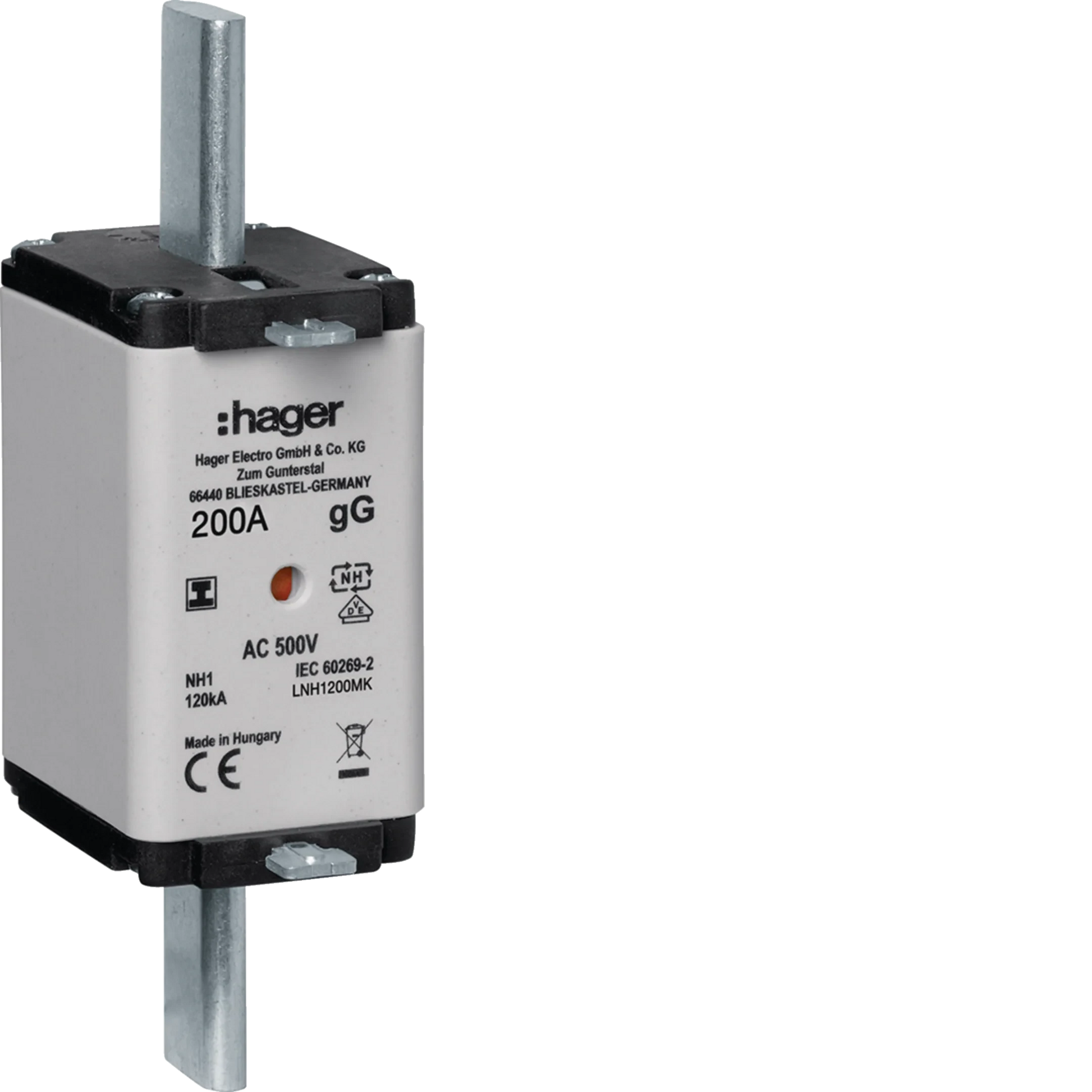 NH-Sicherungseinsatz NH1 gG 500V 200A  Kombi-Melder mit isolierter Grifflasche | Hager