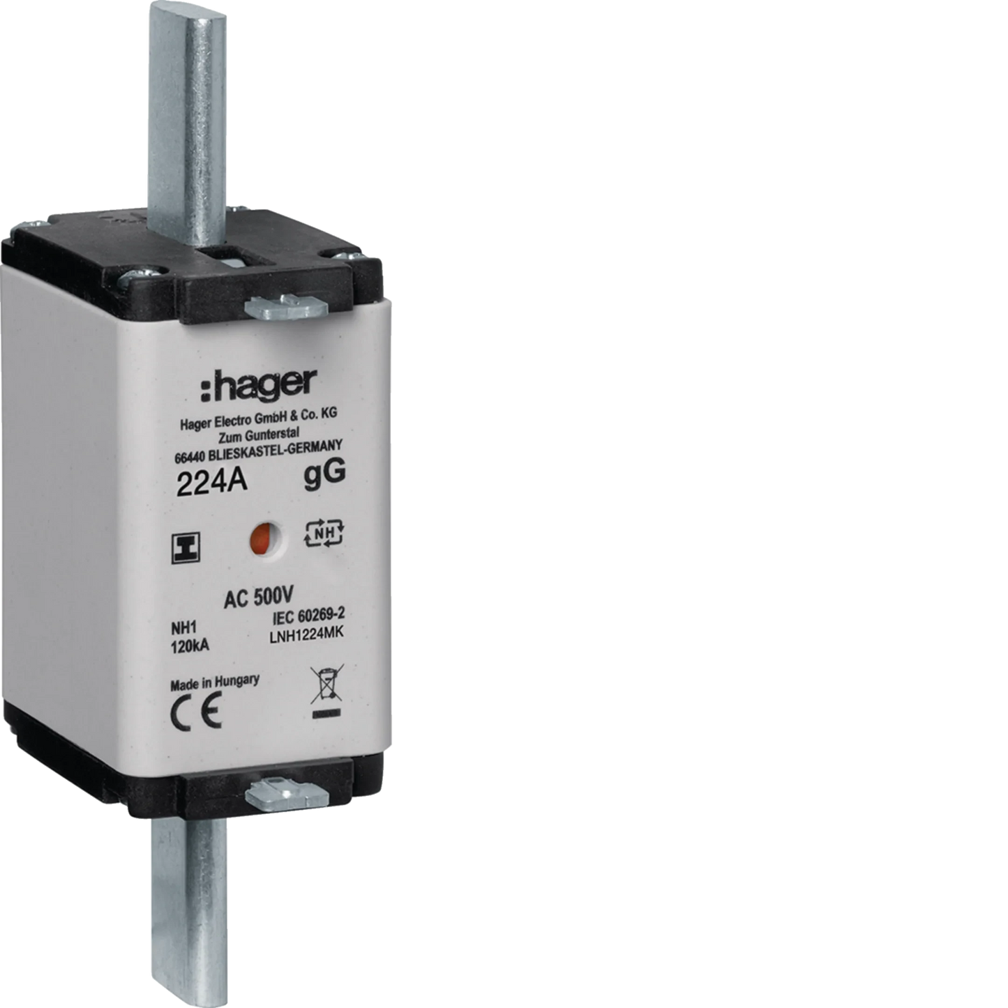 NH-Sicherungseinsatz NH1 gG 500V 224A  Kombi-Melder mit isolierter Grifflasche | Hager