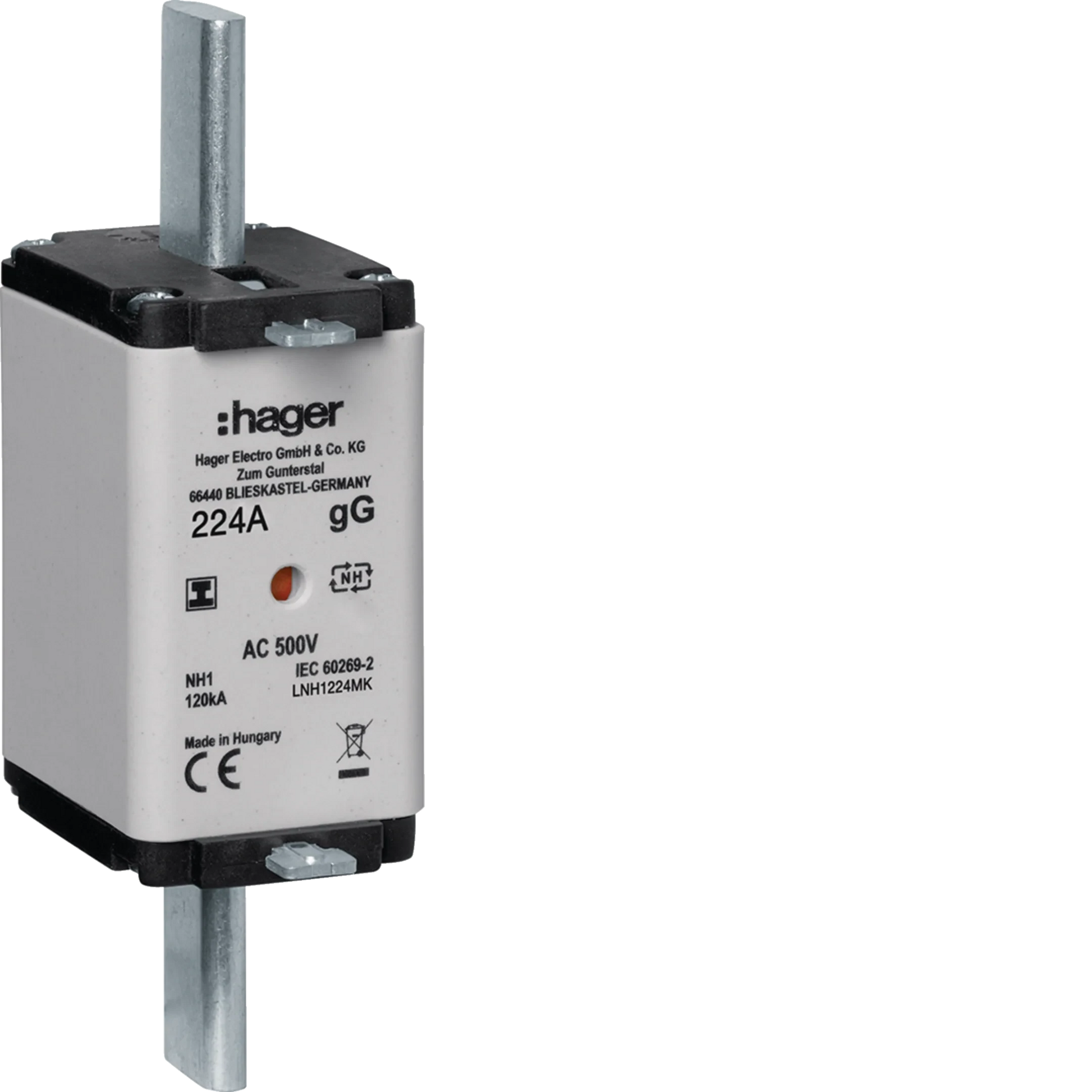 NH-Sicherungseinsatz NH1 gG 500V 224A  Kombi-Melder mit isolierter Grifflasche | Hager