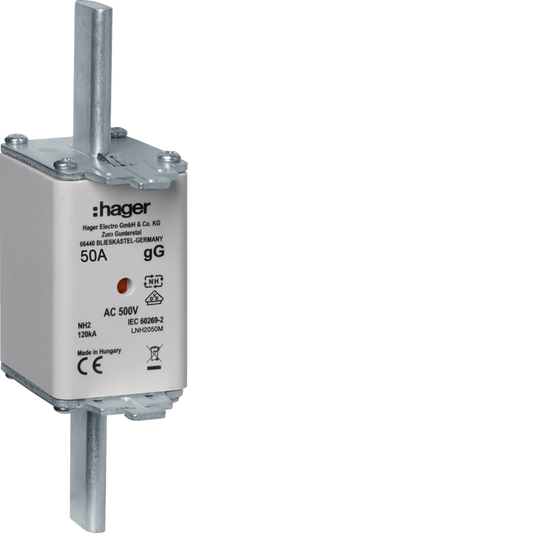 NH-Sicherungseinsatz NH2C gG 500V 50A Kombi-Melder Grifflasche spannungsführend | Hager