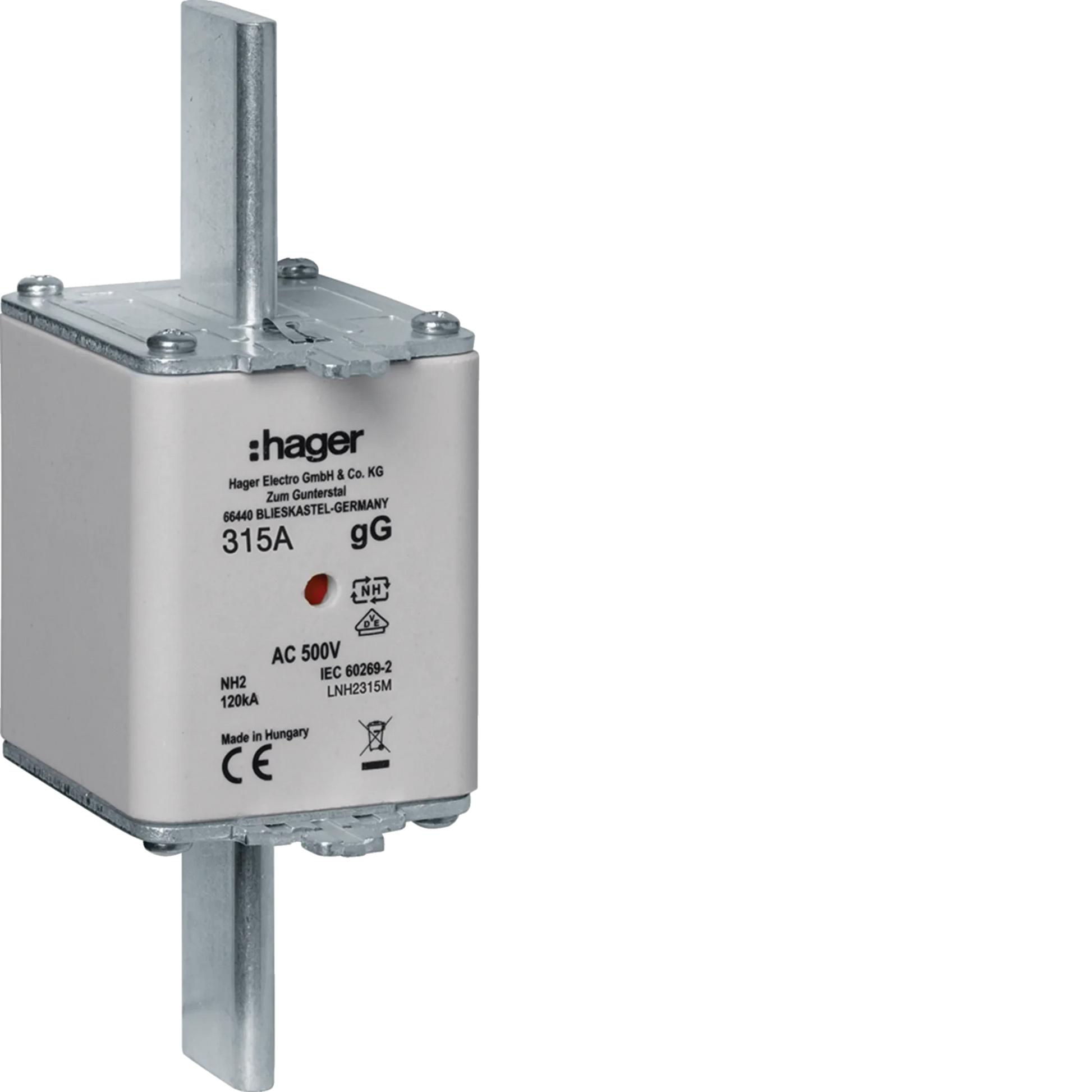 NH-Sicherungseinsatz NH2 gG AC500V 315A Kombi-Melder mit Metall-Grifflasche | Hager