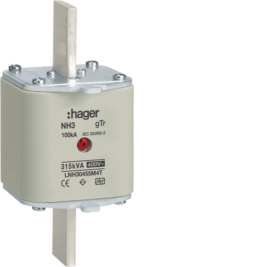 NH-Sicherungseinsatz NH3 gTr 400V 455A Mittenmelder Grifflasche spannungsführend | Hager