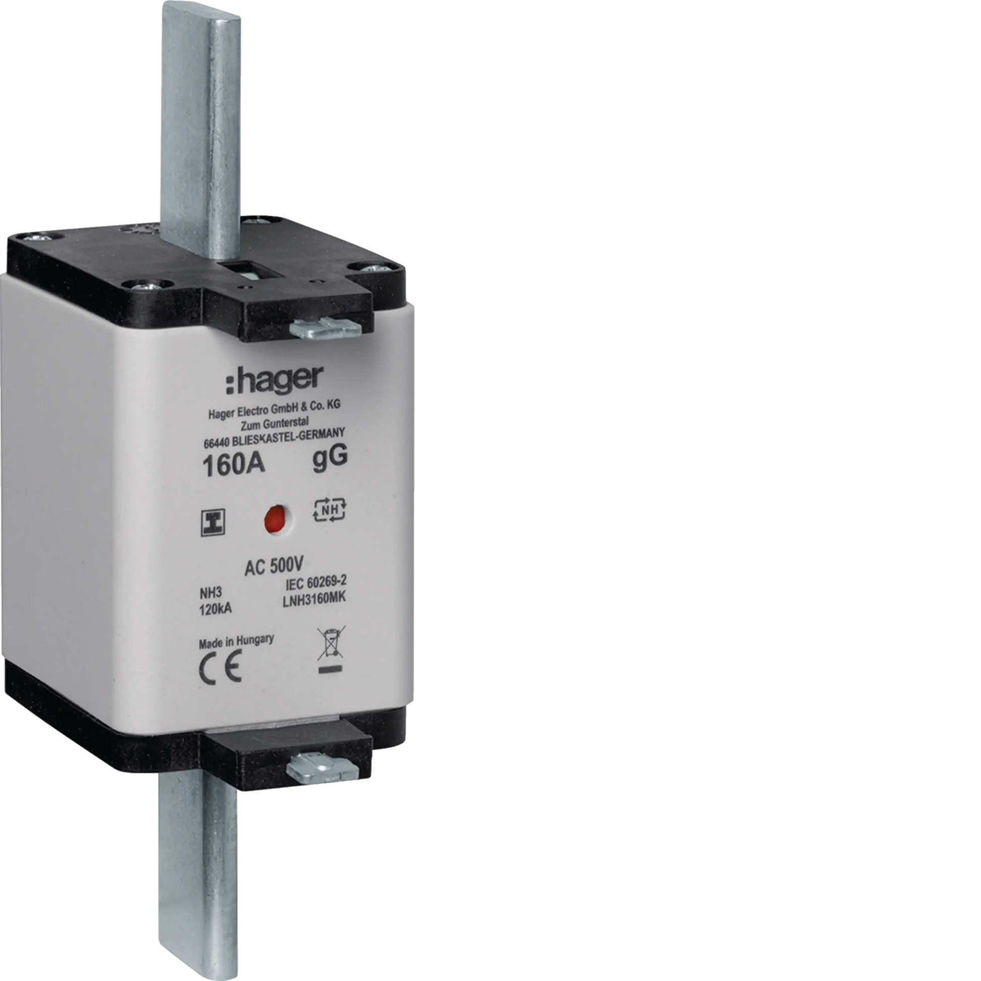 NH-Sicherungseinsatz NH3C gG 500V 160A Kombi-Melder mit isolierter Grifflasche | Hager