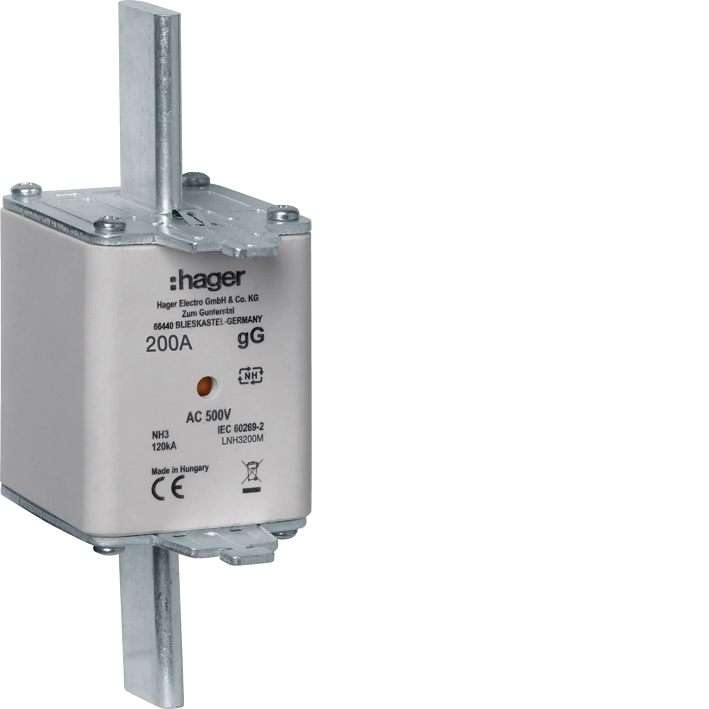 NH-Sicherungseinsatz NH3C gG 500V 200A Kombi-Melder Grifflasche spannungsführend | Hager