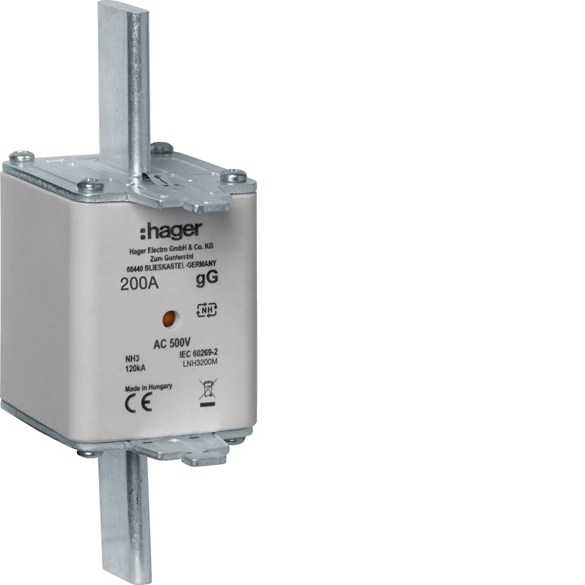NH-Sicherungseinsatz NH3C gG 500V 200A Kombi-Melder Grifflasche spannungsführend | Hager