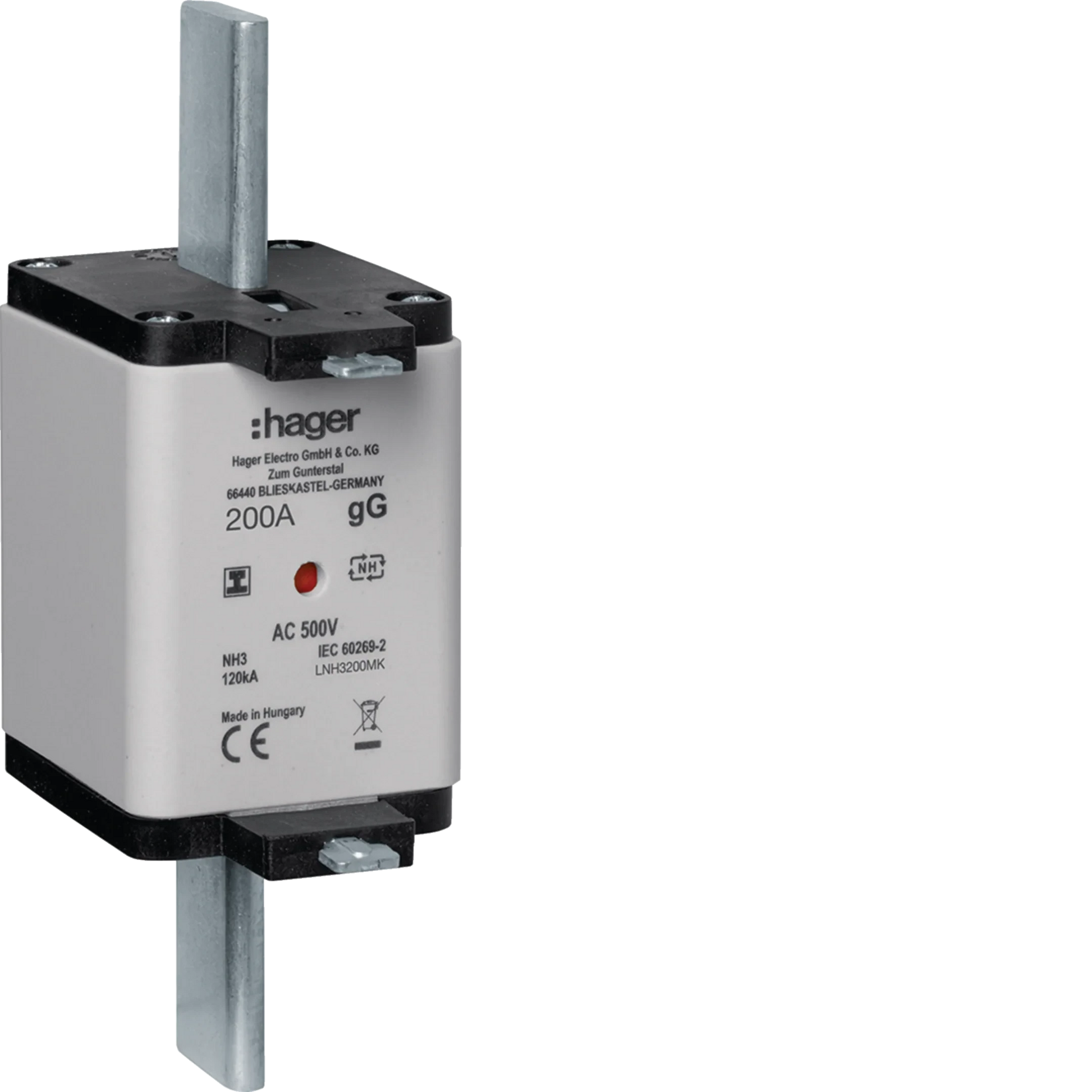NH-Sicherungseinsatz NH3C gG 500V 200A Kombi-Melder mit isolierter Grifflasche | Hager