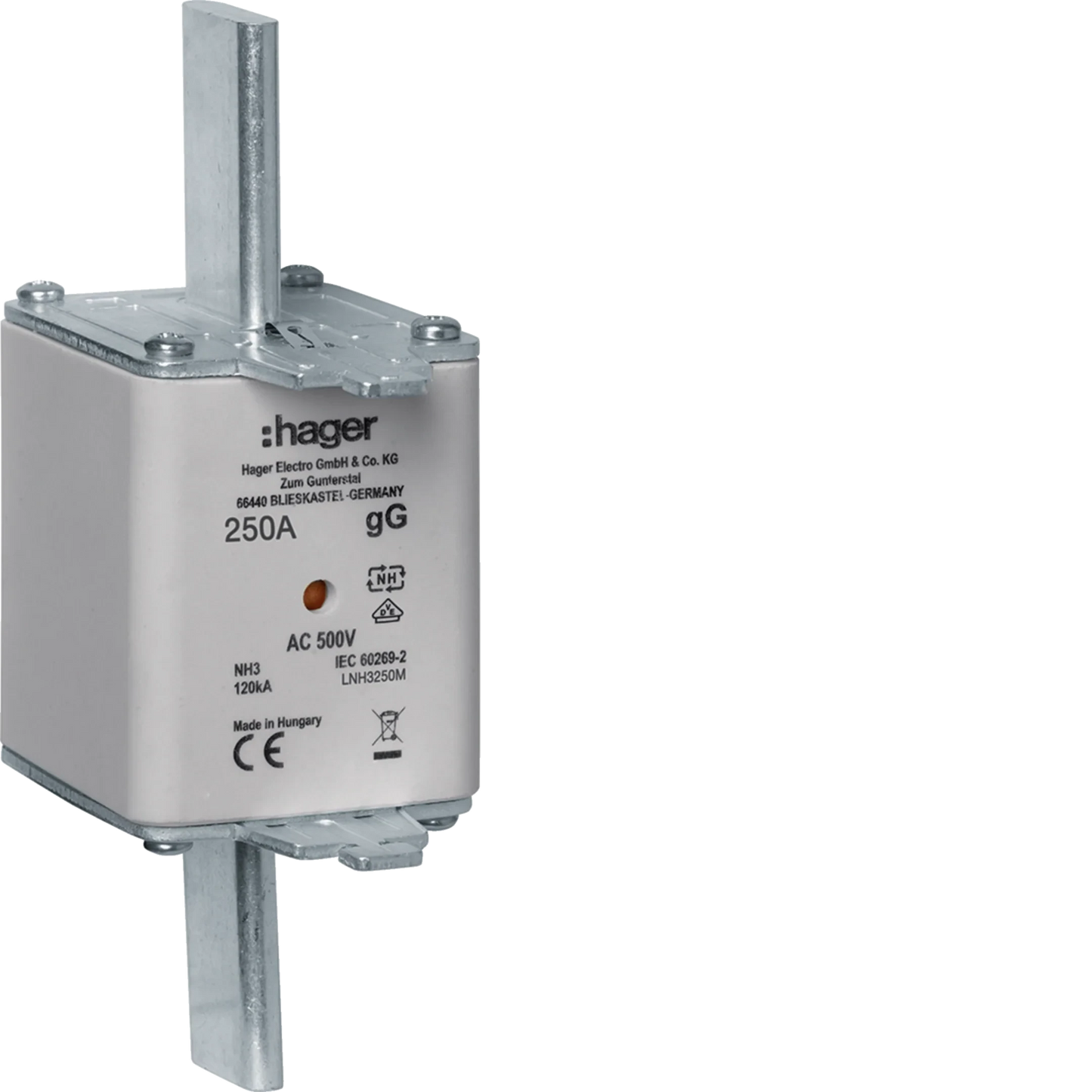 NH-Sicherungseinsatz NH3C gG 500V 250A Kombi-Melder Grifflasche spannungsführend | Hager
