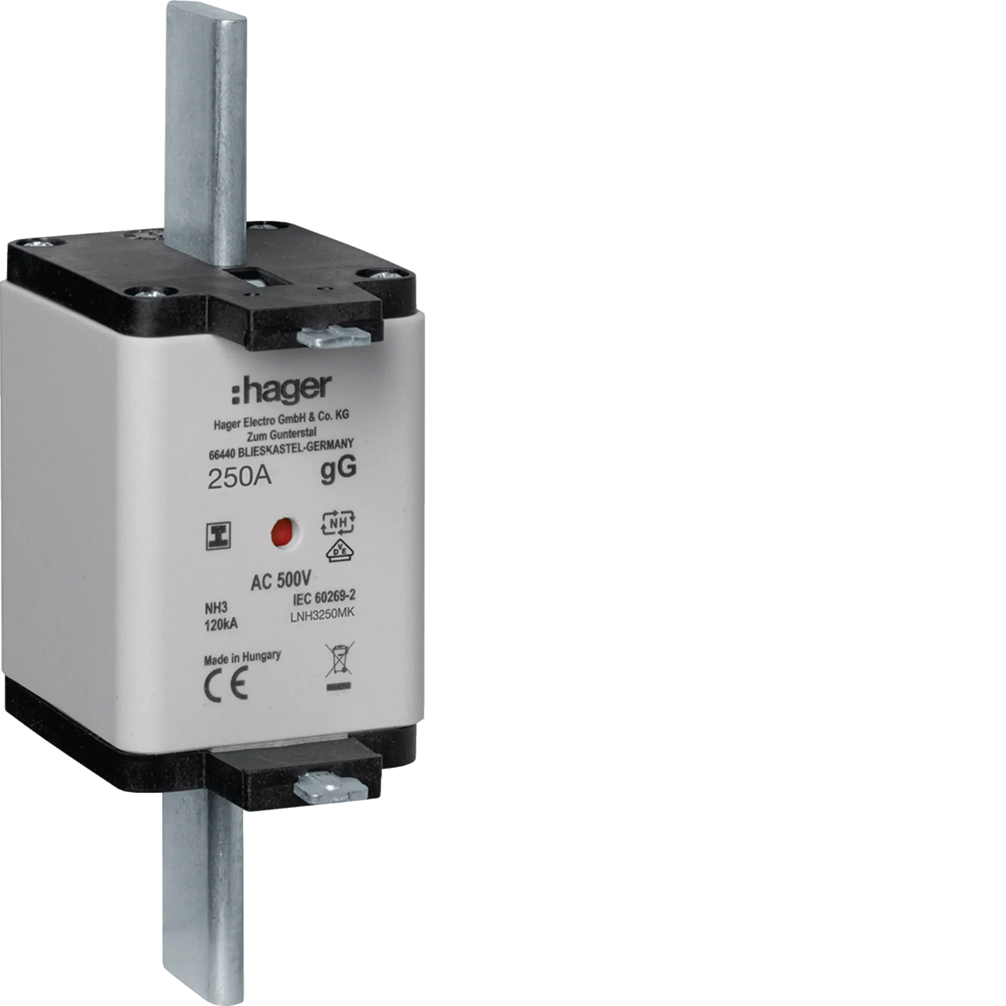 NH-Sicherungseinsatz NH3C gG 500V 250A Kombi-Melder mit isolierter Grifflasche | Hager