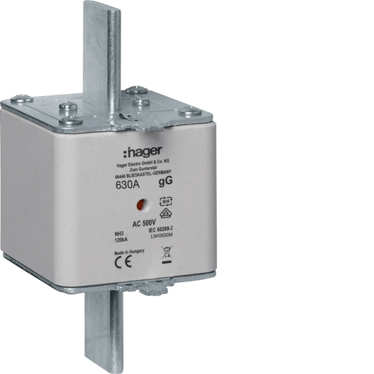 NH-Sicherungseinsatz NH3 gG AC500V 630A Kombi-Melder mit Metall-Grifflasche | Hager