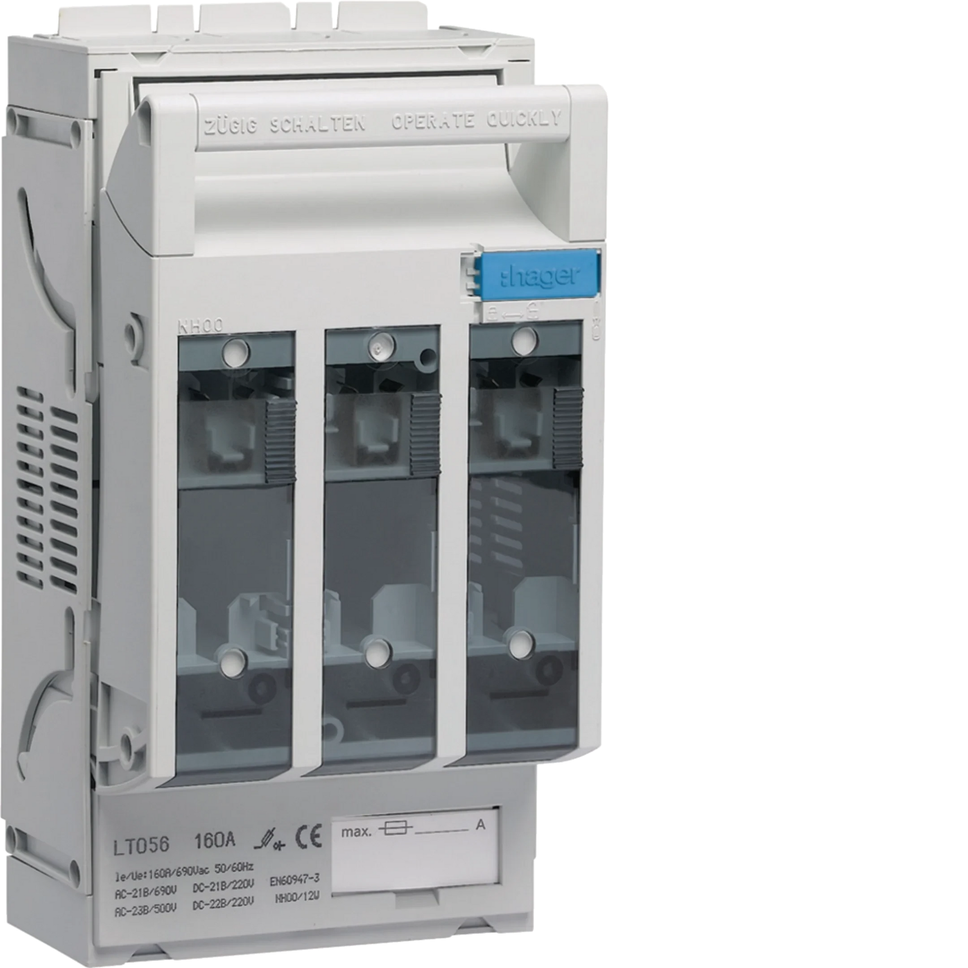 Sicherungslasttrennschalter LT NH00/60mm, 160A, Rahmenklemme für Cu bis 95mm² | Hager