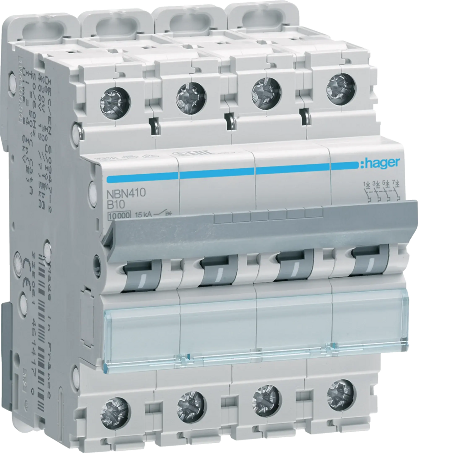 Leitungsschutzschalter 4 polig 10kA/15kA B-10A 4M | Hager