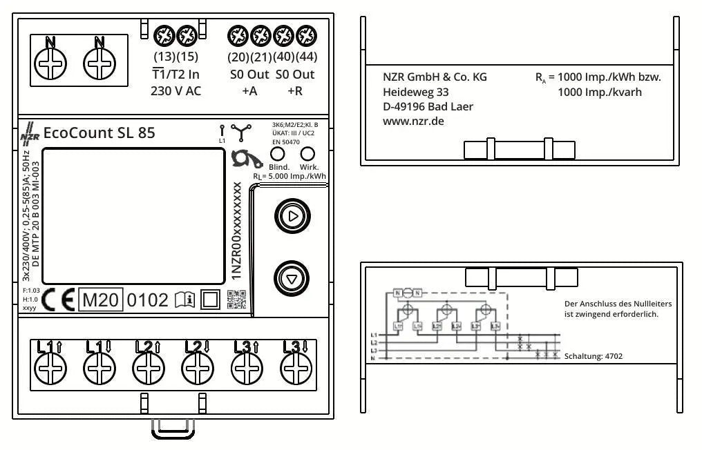 NZR 33420218 EcoCount SL 85A MID geeicht – Digitaler Drehstromzähler Hutschiene | NZR