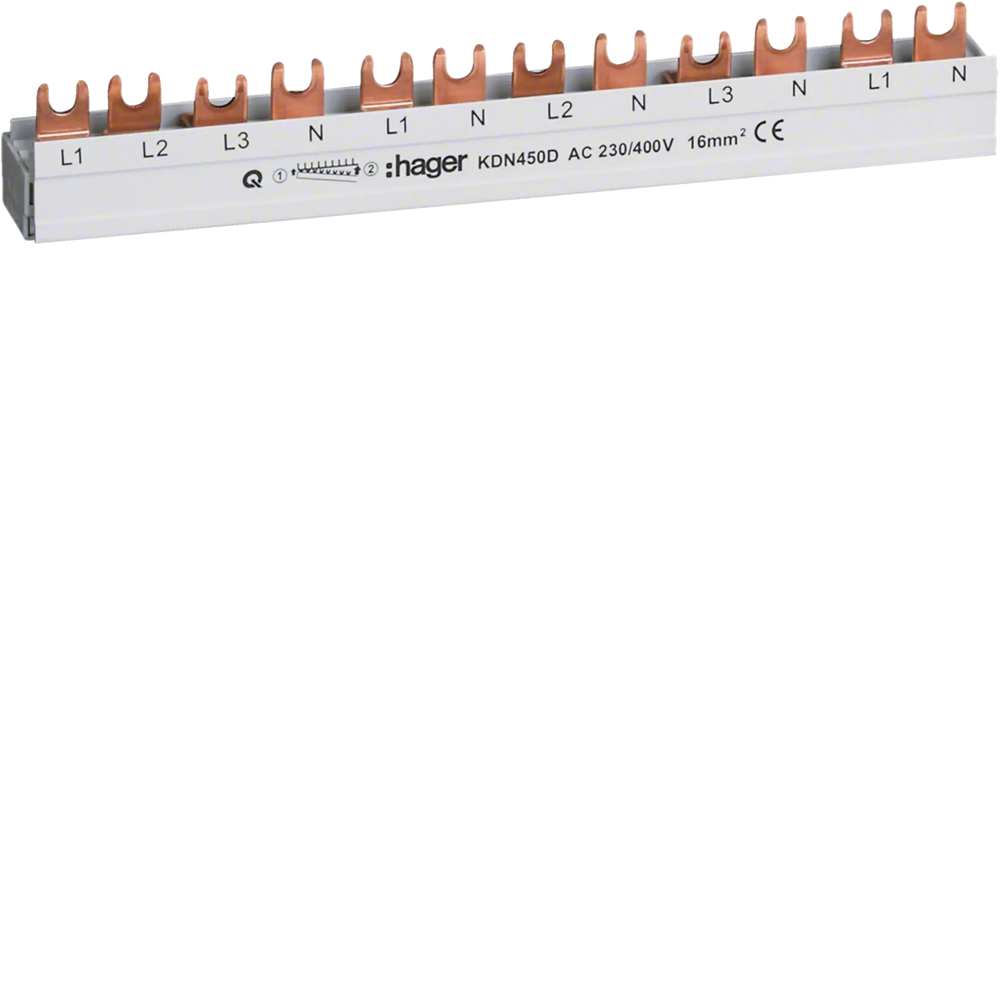 Phasenschiene 3P+N 80A Gabel 16mm² 12M für 3P+N Einspeisung u. 1P+N Abgänge | Hager