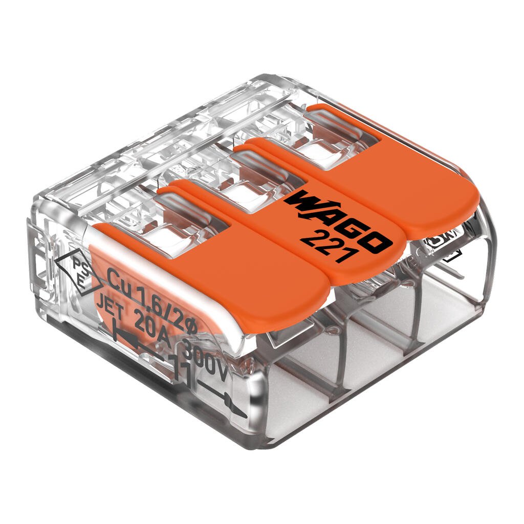Wago 221-413 Verbindungsklemme 3polig Compact mit Hebel transparent 50 Stück | Ismailkar