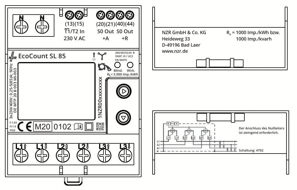 NZR 33420218 EcoCount SL 85A MID geeicht – Digitaler Drehstromzähler Hutschiene | NZR