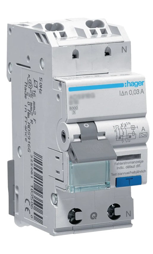 Hager FI/LS-Schalter ADS910D 1P+N 6kA B10A 0,03A A QC&QB - Ismailkar