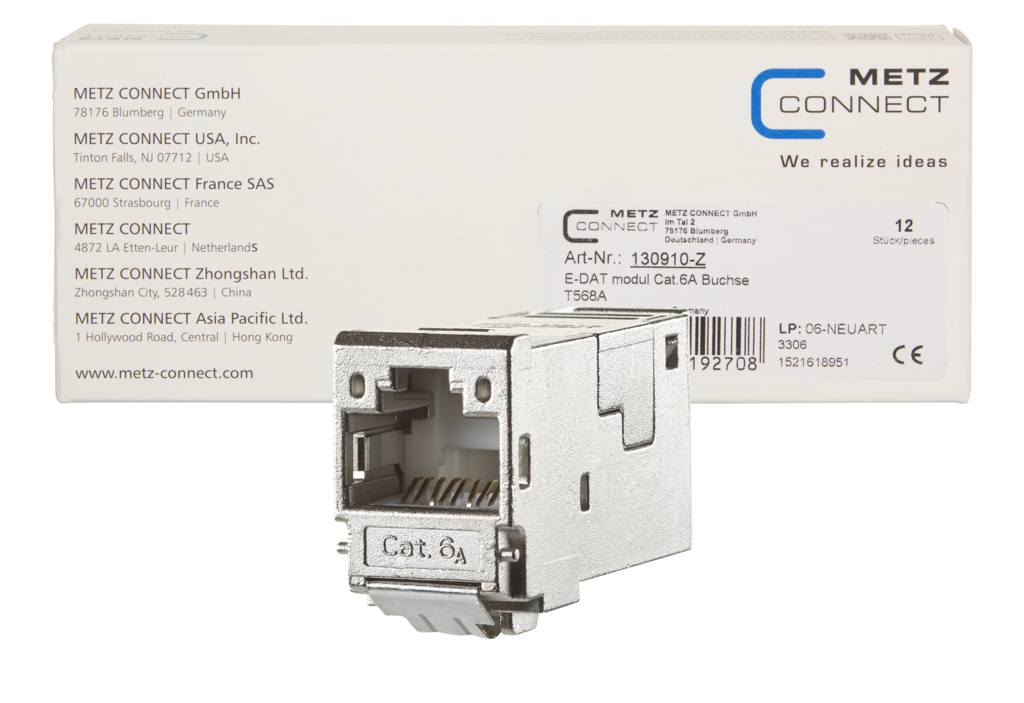 Original 12er Pack: METZ CONNECT E-DAT Modul Cat.6A 8(8) RJ45 Buchse
