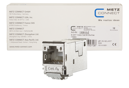Original 12er Pack: METZ CONNECT E-DAT Modul Cat.6A 8(8) RJ45 Buchse