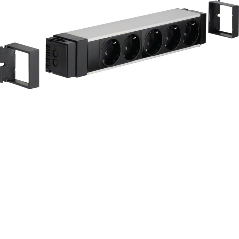 Anschlussblock 5 Steckdosen Klemmtechnik Aluminium eloxiert | Hager