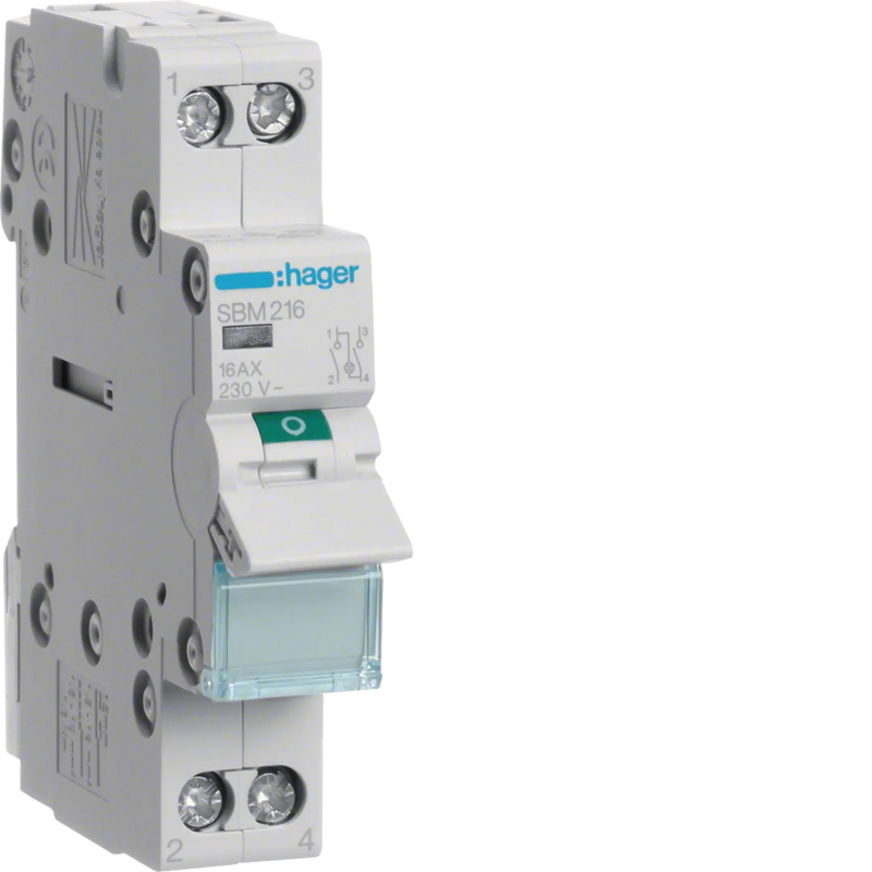 Ausschalter 16A 1 Schließer + Neutral 250V AC mit Leuchtmelder 1PLE | Hager