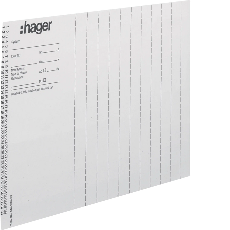 Beschriftungsbögen, univers Z, Installationsnummer, DIN A4, 10 Stück | Hager