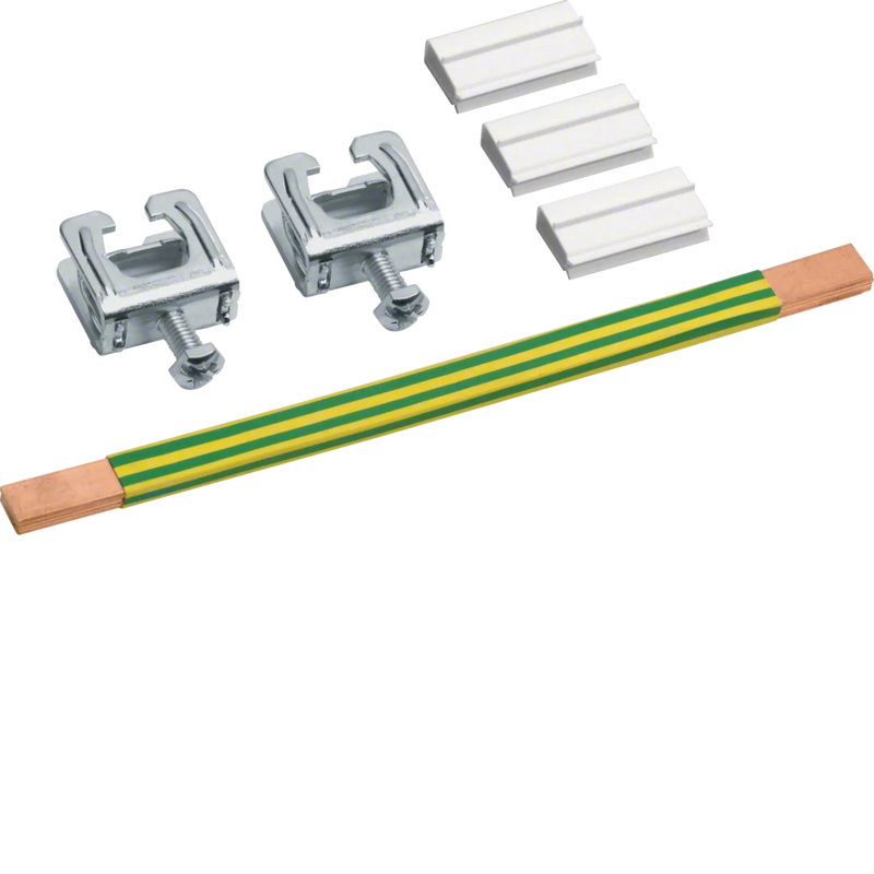 CU-Schiene, univZ, 180x9x6mm, 35mm²grün/gelb, lamelliert, m. 2xKlemmen bis 35mm² | Hager