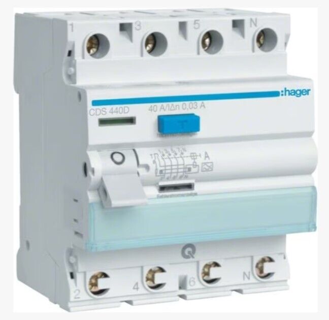 FI-Schalter 40A Hager CDS440D RCD 30mA 4 polig QC | Hager