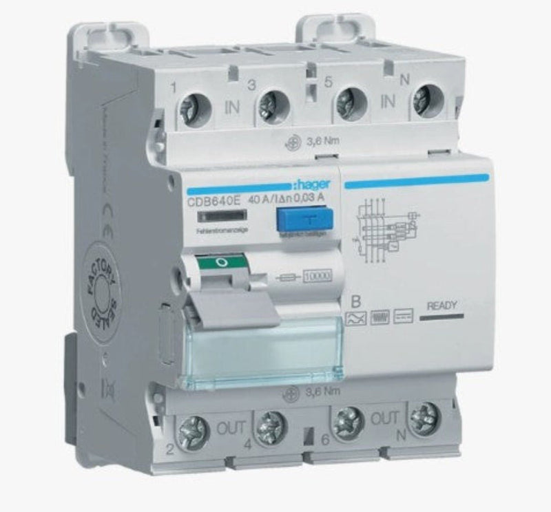 Hager CDB640E FI-Schalter Typ B 4P 40A 30mA 10kA Hager - ismailkar.de