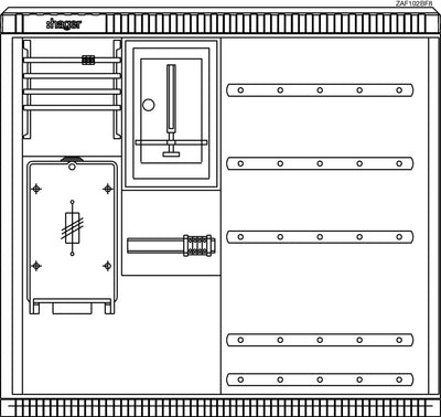 Festplatzverteilerschrank, KVS, Größe 2, ortsfest, bis 80A, mit Zählerplatz | Hager