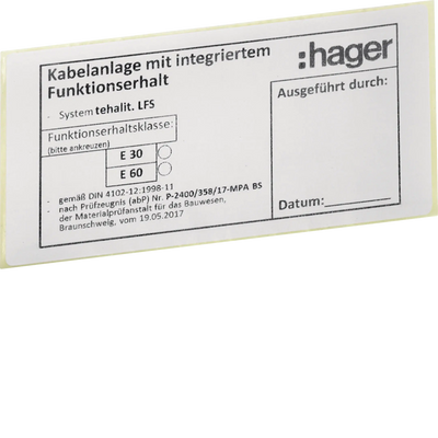 Funktionserhaltetikett LFS | Hager