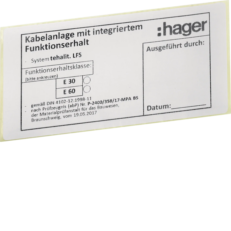 Funktionserhaltetikett LFS | Hager