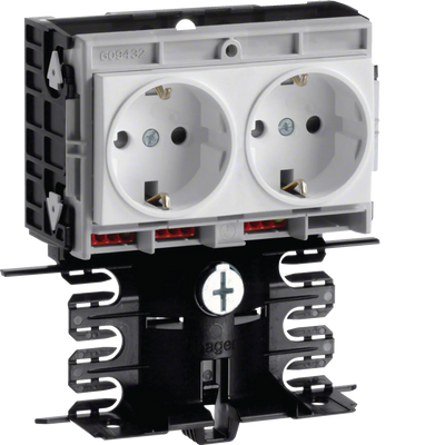 Geräteträger-Technikteil Steckdose 2-fach vorverdrahtet SL 20x80mm verkehrsweiß | Hager