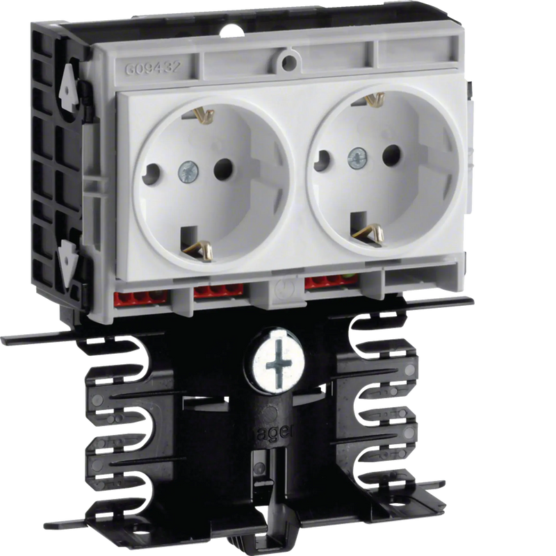 Geräteträger-Technikteil Steckdose 2-fach vorverdrahtet SL 20x80mm verkehrsweiß | Hager