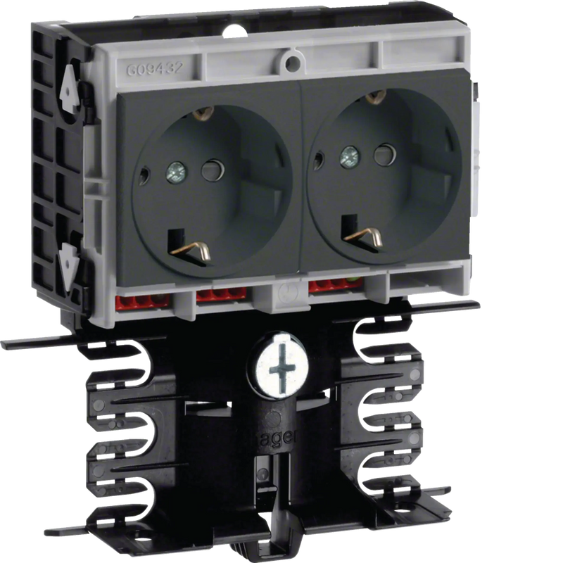 Geräteträger-Technikteil Steckdose 2-fach vorverdrahtet zu SL 20x80mm Dekor Alu | Hager