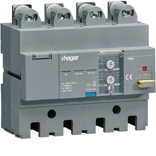 FI-Block P250 4P 100A Idn 30 mA bis 6 A stufenweise einstellbar | Hager
