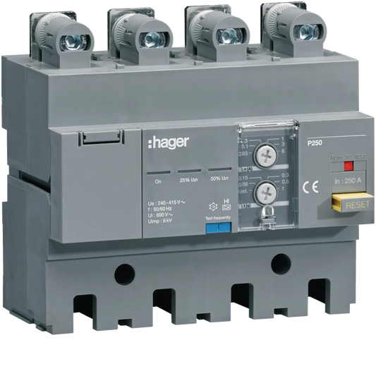 FI-Block P250 4P 250A Idn 30 mA bis 6 A stufenweise einstellbar | Hager