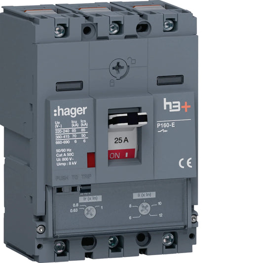 Leistungsschalter h3+ P160 TM ADJ 3P3D 25A 70kA CTC | Hager