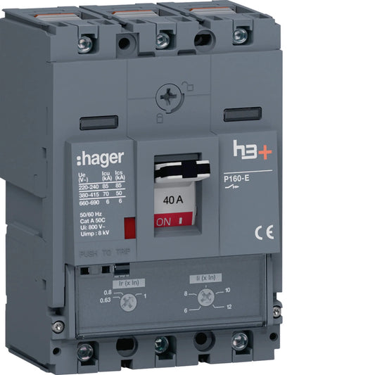Leistungsschalter h3+ P160 TM ADJ 3P3D 40A 70kA CTC | Hager