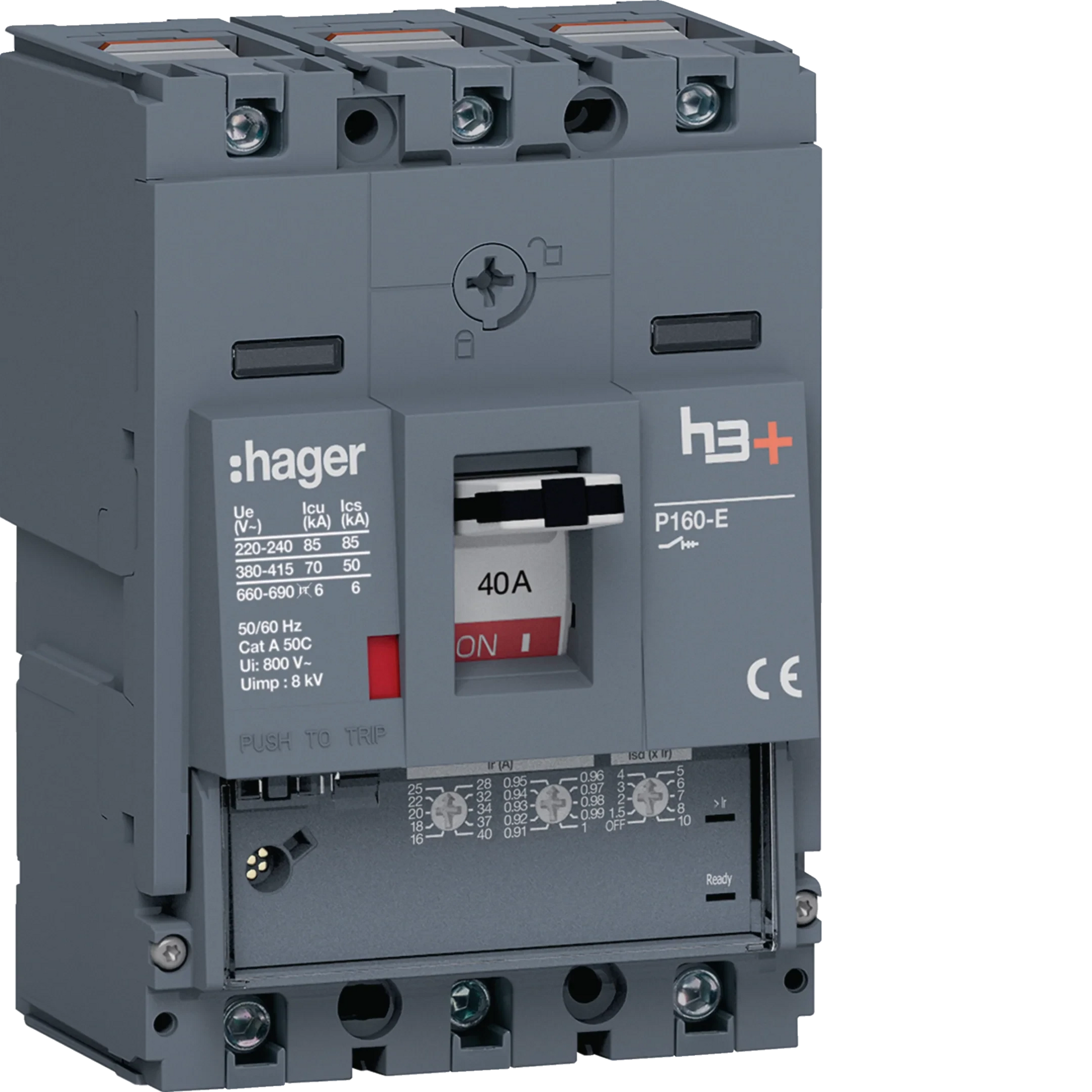 Leistungsschalter h3+ P160 LSnI 3P3D 40A 70kA CTC | Hager