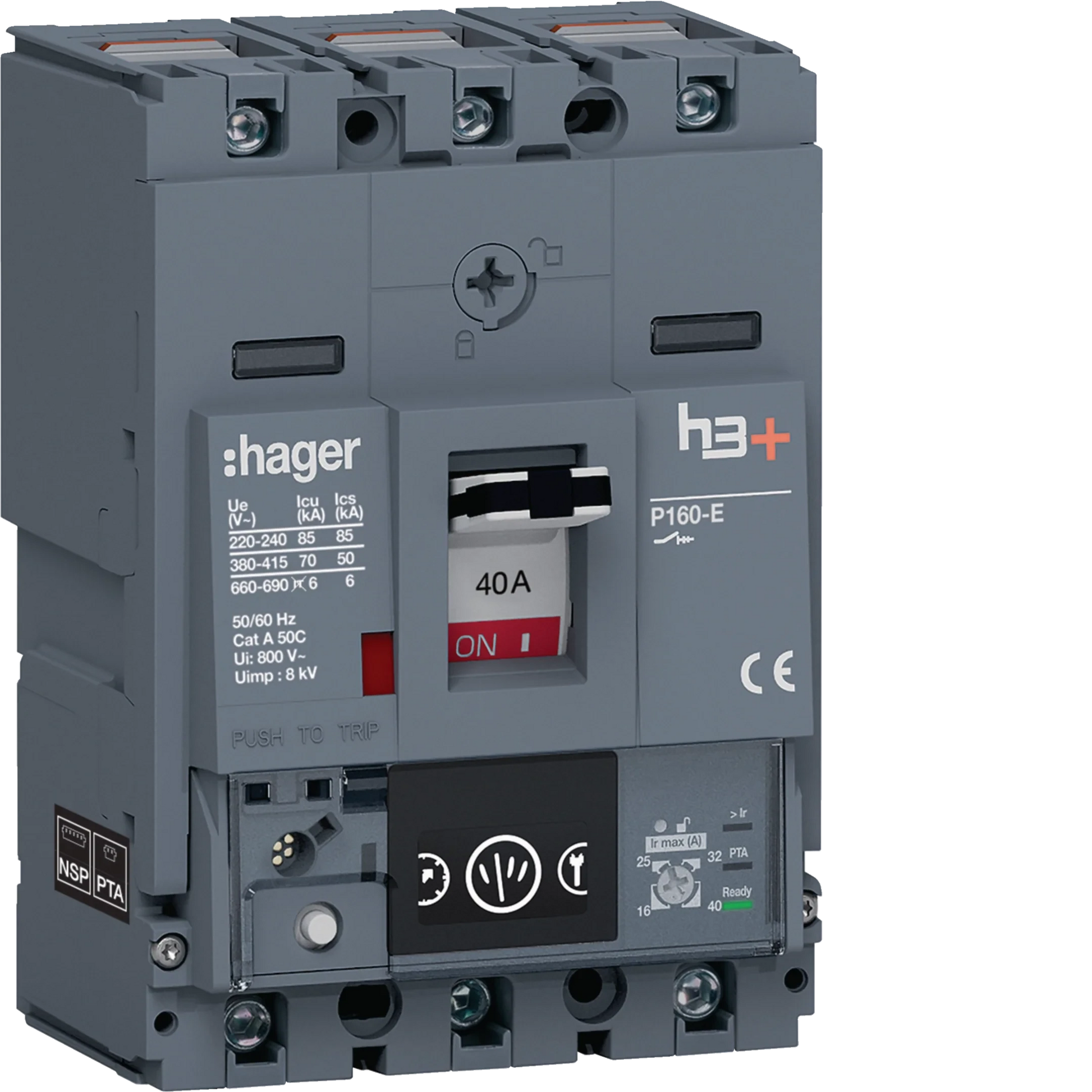 Leistungsschalter h3+ P160 Energy 3P3D 40A 70kA CTC | Hager
