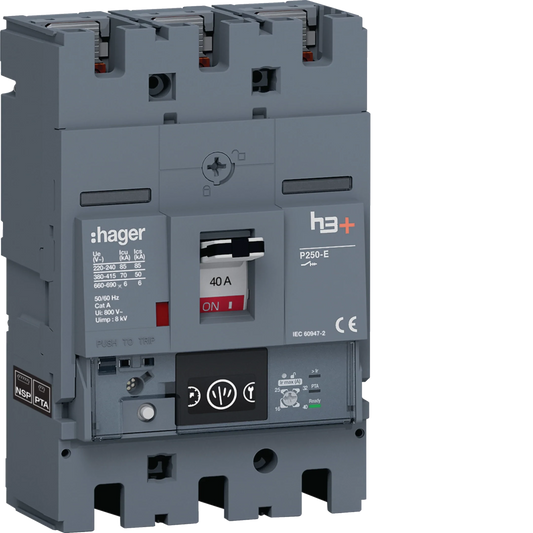 Leistungsschalter h3+ P250 Energy 3P3D 40A 70kA FTC | Hager