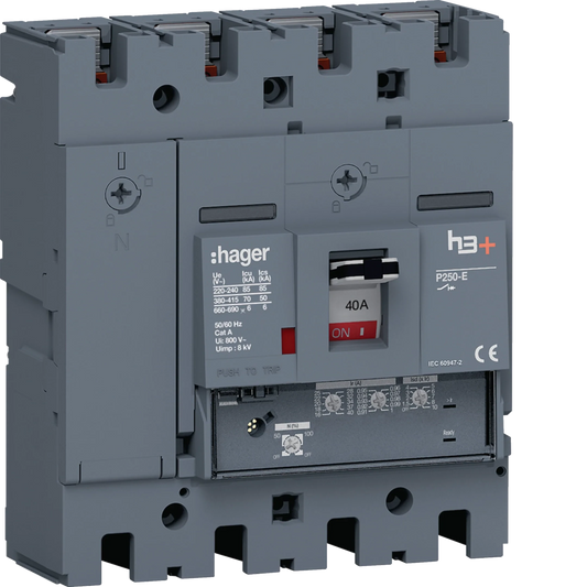 Leistungsschalter h3+ P250 LSnI 4P4D N0-50-100% 40A 70kA FTC | Hager