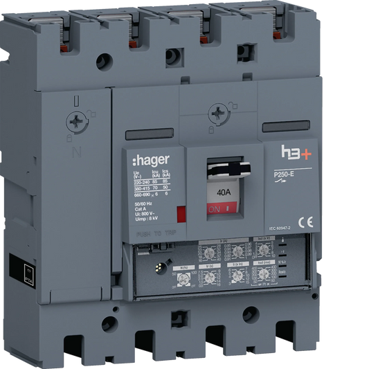 Leistungsschalter h3+ P250 LSI 4P4D N0-50-100% 40A 70kA FTC | Hager