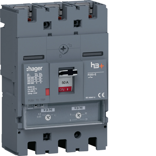 Leistungsschalter h3+ P250 TM ADJ 3P3D 50A 70kA FTC | Hager