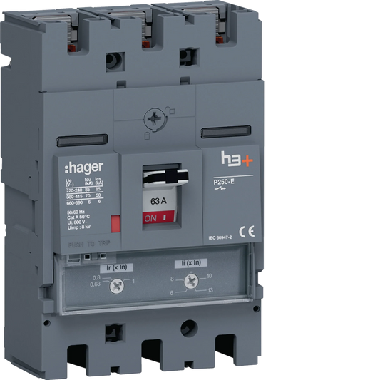 Leistungsschalter h3+ P250 TM ADJ 3P3D 63A 70kA FTC | Hager
