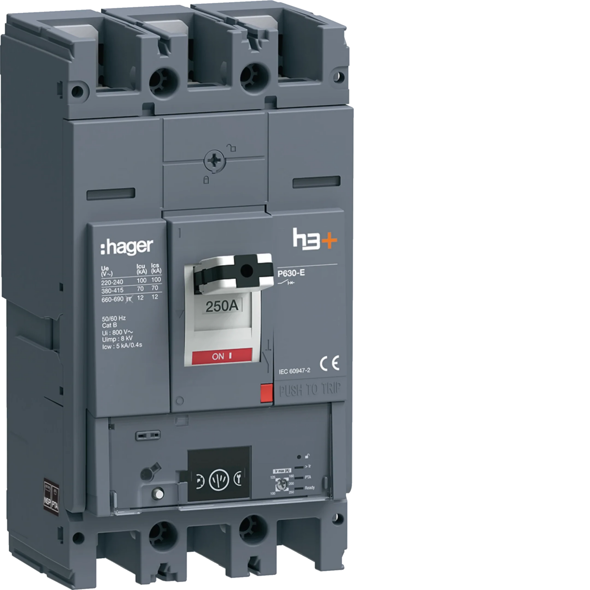 Leistungsschalter h3+ P630 Energy 3P3D 250A 70kA FTC | Hager
