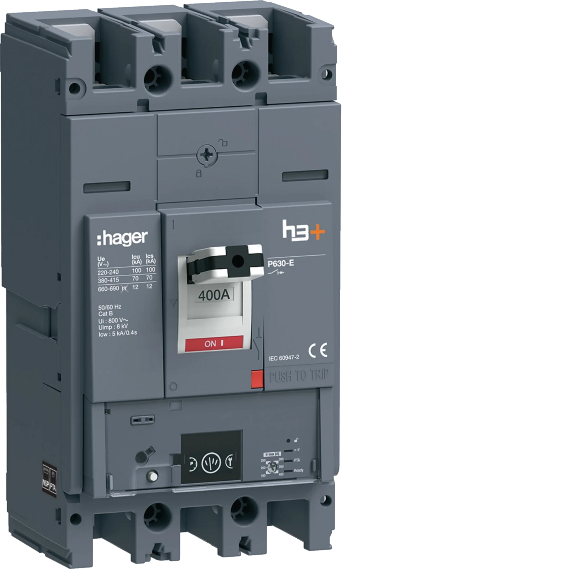 Leistungsschalter h3+ P630 Energy 3P3D 400A 70kA FTC | Hager