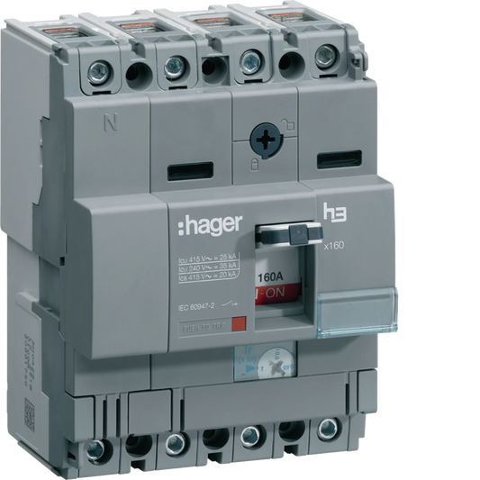 Leistungschalter h3 x160 TM ADJ 4P4D N0-100% 160A 25kA CTC | Hager